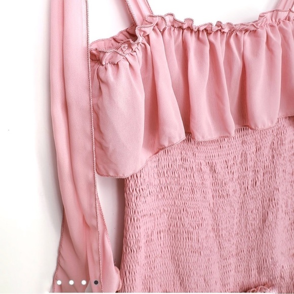 NEW- Lulu's Like a Fairy Tale Dusty Pink Smocked Tie-Strap Tiered Maxi Dress MD - Picture 6 of 16